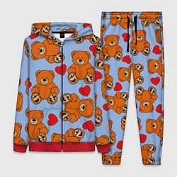 Женский 3D-костюм Мишки и сердца на голубом фоне, цвет: 3D-красный