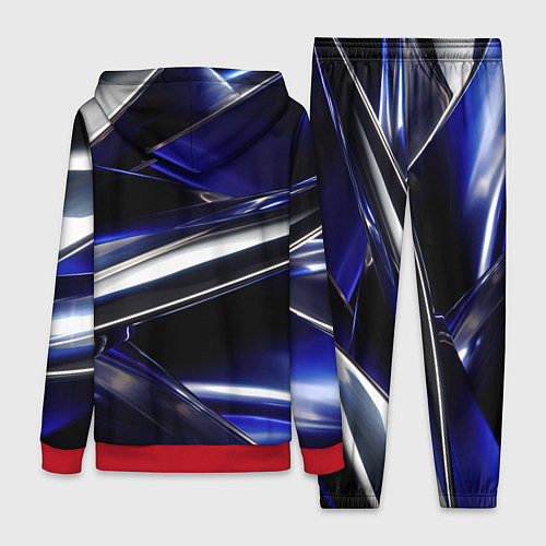 Женский костюм Синие и серебреные абстрактные полосы / 3D-Красный – фото 2