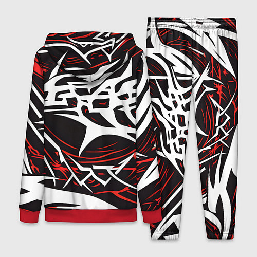 Женский костюм Белые и красные агрессивные линии на чёрном фоне / 3D-Красный – фото 2