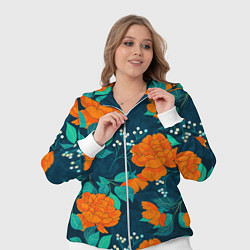 Женский 3D-костюм Паттерн с оранжевыми цветами, цвет: 3D-белый — фото 2