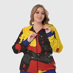 Женский 3D-костюм Красные желтые оранжевые пятна краски абстракция, цвет: 3D-синий — фото 2