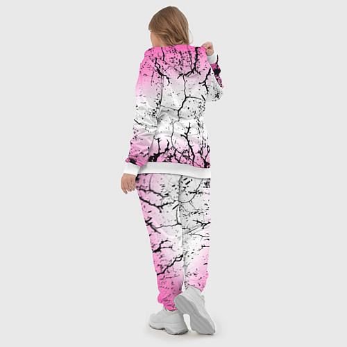 Женский костюм Текстура чёрных трещин на розовом переливе / 3D-Белый – фото 5