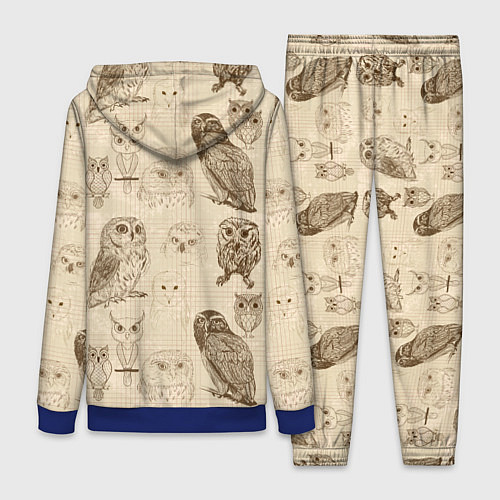 Женский костюм Эскизы сов тетрадный лист в клетку / 3D-Синий – фото 2