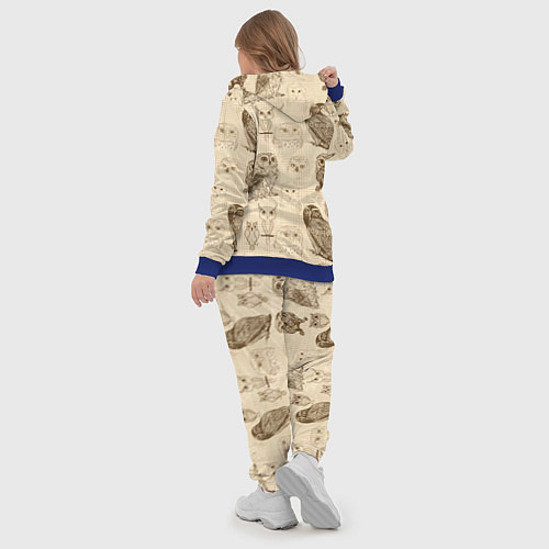 Женский костюм Эскизы сов тетрадный лист в клетку / 3D-Синий – фото 5