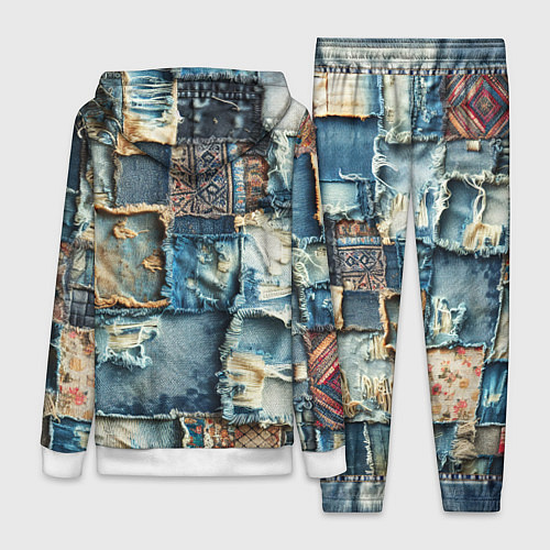Женский костюм Деним пэчворк-ржавчина / 3D-Белый – фото 2