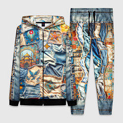 Женский 3D-костюм Джинсы в Турции - пэчворк, цвет: 3D-черный