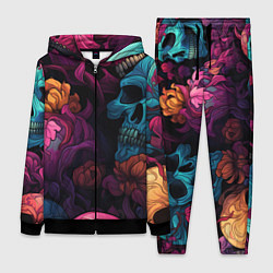 Женский 3D-костюм Яркие цветы с черепами, цвет: 3D-черный