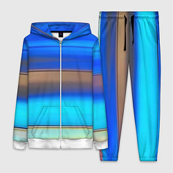 Женский 3D-костюм Голубые и коричневые полосы, цвет: 3D-белый