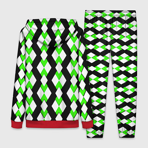 Женский костюм Зелёные и белые ромбы на чёрном фоне / 3D-Красный – фото 2