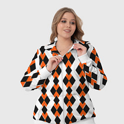 Женский 3D-костюм Чёрные и оранжевые ромбы на белом фоне, цвет: 3D-белый — фото 2