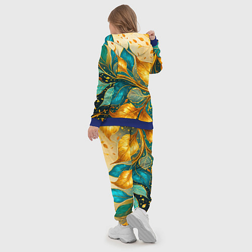 Женский костюм Листья абстрактные золото и бирюза / 3D-Синий – фото 5