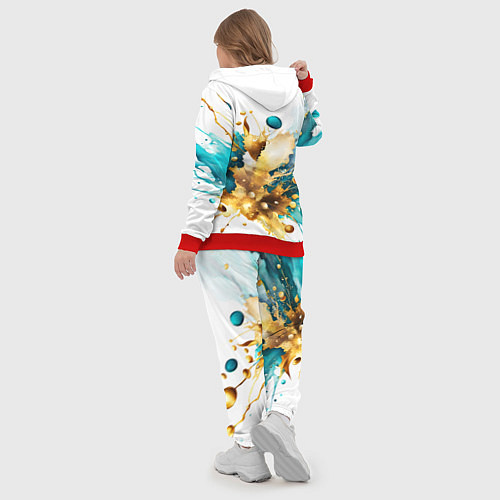 Женский костюм Бирюзово голубая абстракция, брызги краски на бело / 3D-Красный – фото 5