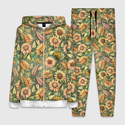 Женский 3D-костюм Желтые подсолнухи и пшеница, цвет: 3D-белый