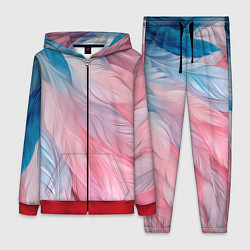 Женский 3D-костюм Пастельно-голубые и розовые перья, цвет: 3D-красный