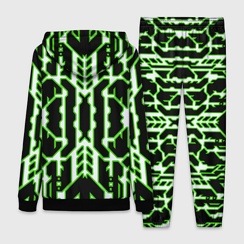 Женский костюм Техно белые линии с зелёной обводкой на чёрном фон / 3D-Черный – фото 2