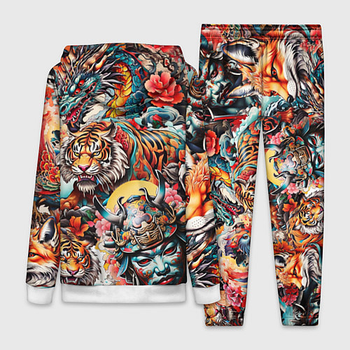 Женский костюм Японская татуировка дракона тигра и самурая / 3D-Белый – фото 2