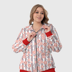 Женский 3D-костюм Коралловые цветы на полосатом фоне, цвет: 3D-красный — фото 2