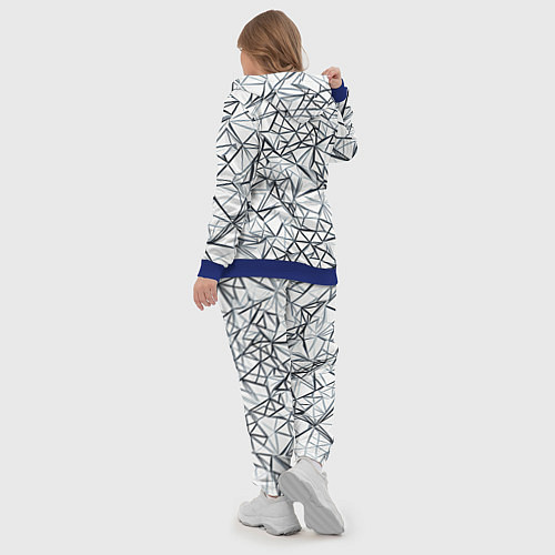 Женский костюм Чёрные хаотичные линии на белом фоне / 3D-Синий – фото 5