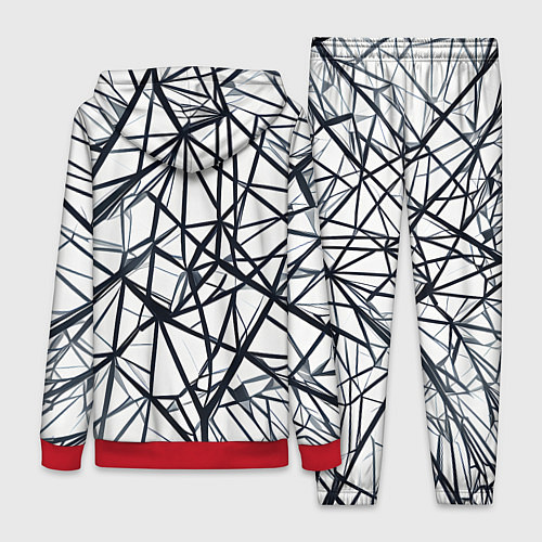 Женский костюм Чёрные хаотичные линии на белом фоне / 3D-Красный – фото 2