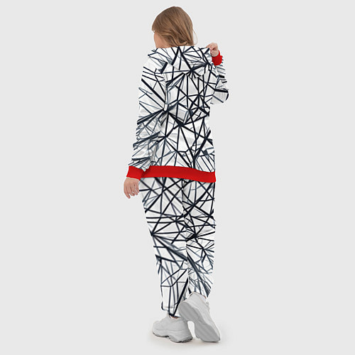 Женский костюм Чёрные хаотичные линии на белом фоне / 3D-Красный – фото 5