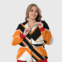 Женский 3D-костюм Чёрно-оранжевые широкие линии на белом фоне, цвет: 3D-красный — фото 2