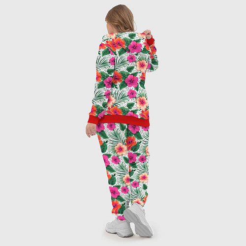 Женский костюм Цветы гибискуса и листья мальмы летний тропический / 3D-Красный – фото 5