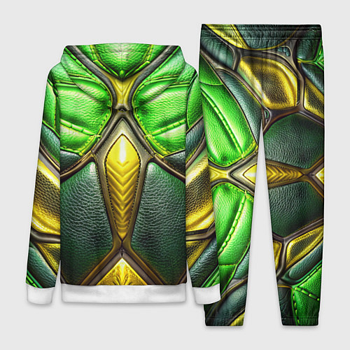 Женский костюм Зеленый текстурный костюм из кожи / 3D-Белый – фото 2