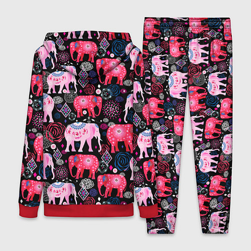 Женский костюм Орнамент разноцветных слонов / 3D-Красный – фото 2
