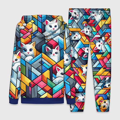 Женский костюм Геометрический паттерн с котятами - нейросеть / 3D-Синий – фото 2