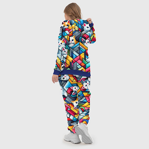 Женский костюм Геометрический паттерн с котятами - нейросеть / 3D-Синий – фото 5