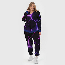 Женский 3D-костюм Темные фиолетовые неоновые плиты в разломе, цвет: 3D-синий — фото 2