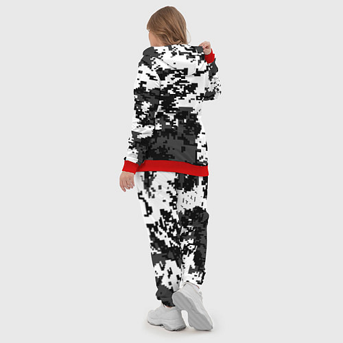 Женский костюм Камуфляжные пиксели чёрно белый / 3D-Красный – фото 5