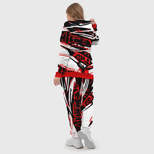 Женский костюм Красно-чёрная агрессивная абстракция на белом фоне / 3D-Красный – фото 5