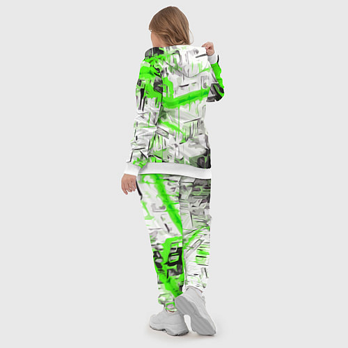 Женский костюм Бело-зелёная абстракция на чёрном фоне / 3D-Белый – фото 5