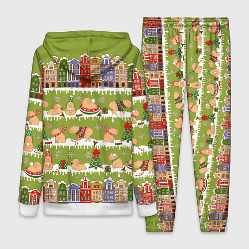 Женский костюм Много капибар семьей на Новый год и Рождество / 3D-Белый – фото 2