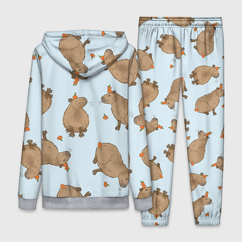 Женский костюм Паттерн с капибарами и мандаринками голубой / 3D-Меланж – фото 2