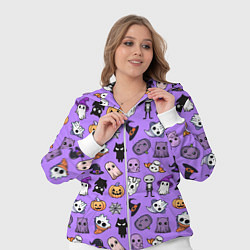 Женский 3D-костюм Кавайный хэллоуин - призраки и черепа на сиреневом, цвет: 3D-белый — фото 2