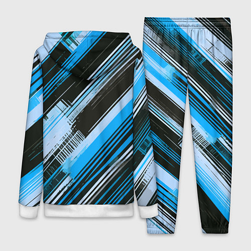 Женский костюм Синие диагональные полосы на чёрном фоне / 3D-Белый – фото 2
