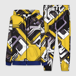 Женский 3D-костюм Бело-жёлтый техно паттерн на чёрном фоне, цвет: 3D-синий