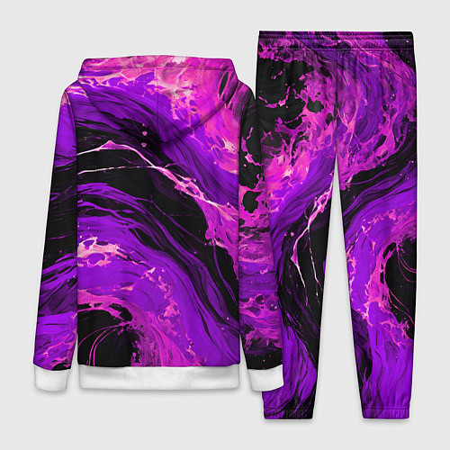 Женский костюм Фиолетовые брызги на чёрном фоне / 3D-Белый – фото 2