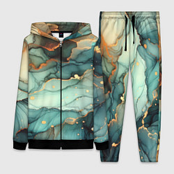 Женский 3D-костюм Бирюзовый узор с оранжевыми вставками, цвет: 3D-черный