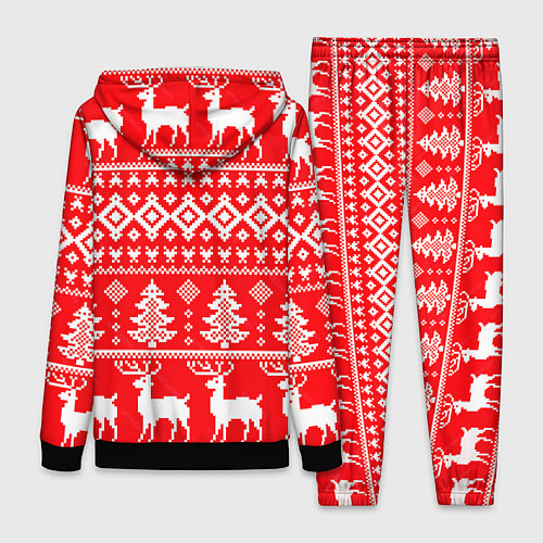 Женский костюм Новогодние мотивы елки и олени на красном / 3D-Черный – фото 2
