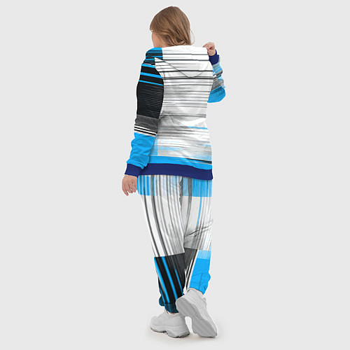 Женский костюм Чёрные вертикальные полосы на сине-белом фоне / 3D-Синий – фото 5