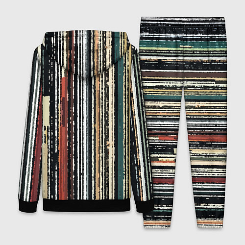 Женский костюм Полосатый красно-зелёный рваные полосы / 3D-Черный – фото 2