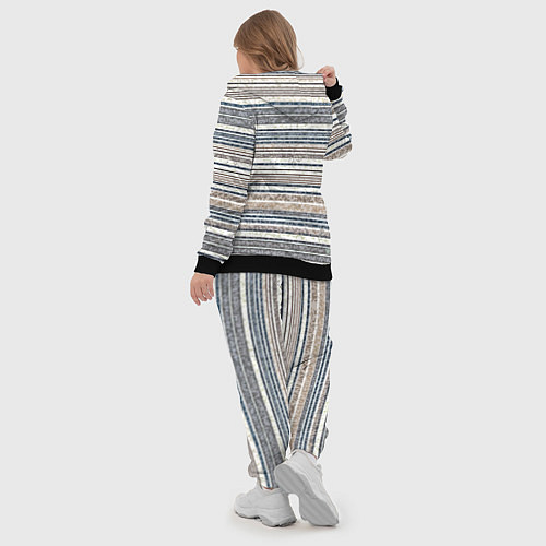 Женский костюм Светлый бежевый с синим текстурированные полосы / 3D-Черный – фото 5