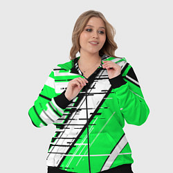 Женский 3D-костюм Чёрно-белые глитч полосы на зелёном фоне, цвет: 3D-черный — фото 2