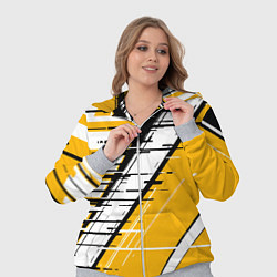 Женский 3D-костюм Чёрно-белые глитч полосы на жёлтом фоне, цвет: 3D-меланж — фото 2