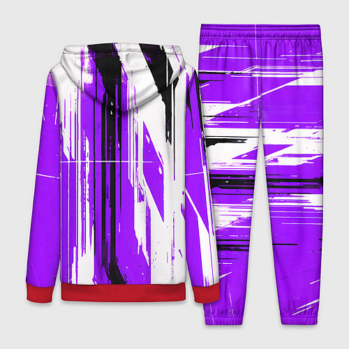 Женский костюм Вертикальные чёрно-белые линии на фиолетовом фоне / 3D-Красный – фото 2