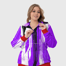 Женский 3D-костюм Вертикальные чёрно-белые линии на фиолетовом фоне, цвет: 3D-красный — фото 2