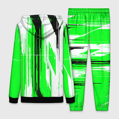 Женский костюм Вертикальные чёрно-белые линии на зелёном фоне / 3D-Черный – фото 2